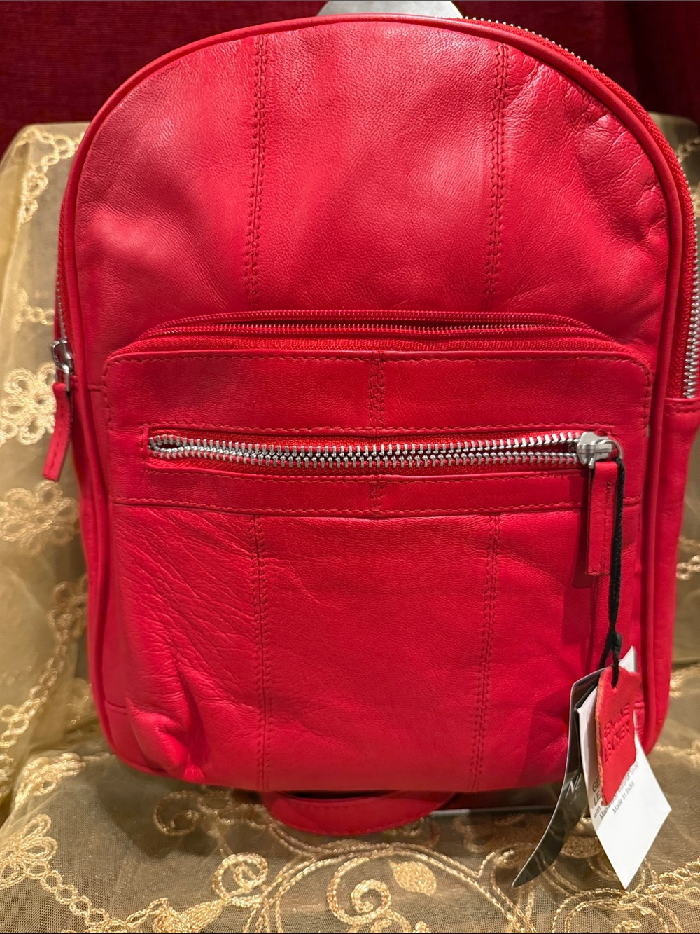 Newage Red Leather Women's Backpack